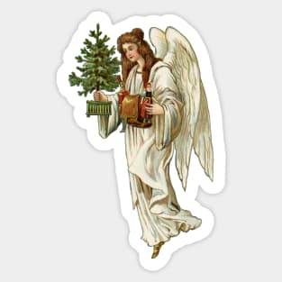 Vintage Christmas Angel holding tree and toys Sticker